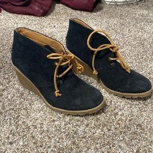Sperry black and brown suede wedge booties 8
